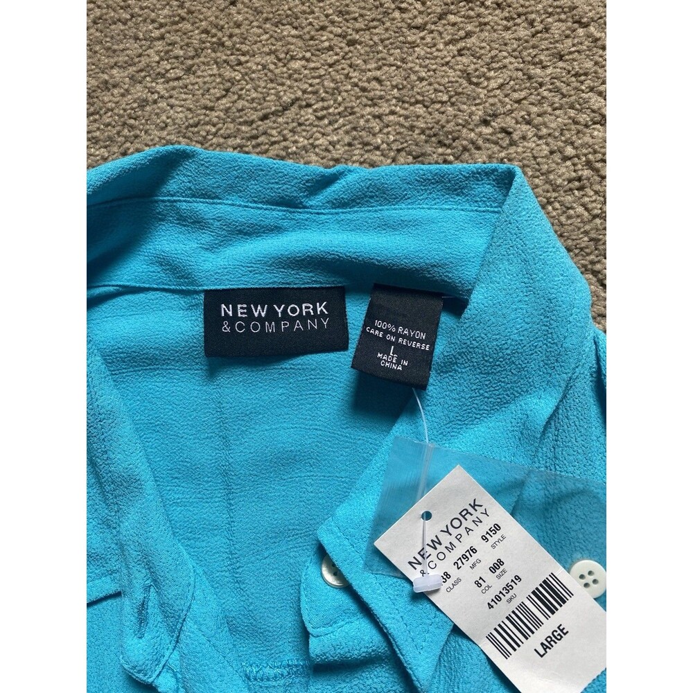 New York & Company Cap Sleeve Button Up Blouse Women’s Size L Color Aqua NWT - Picture 4 of 7